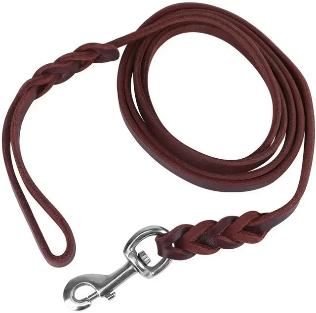 Braided Leather Dog Collar and Leash Set – Durable Genuine Cowhide for Medium & Large Dogs