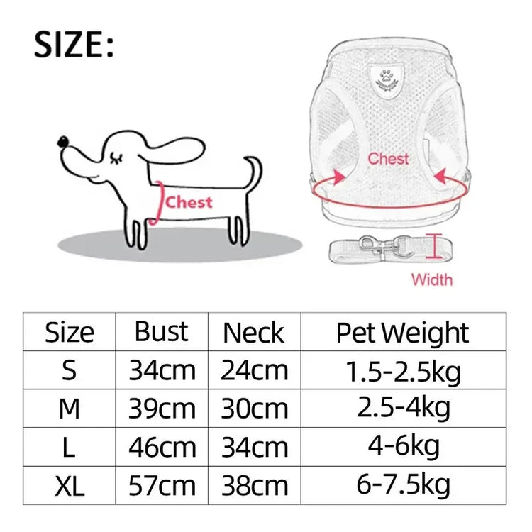 Adjustable Nylon Dog Harness with Walking Lead – Comfortable Mesh Vest for Small and Medium Pets