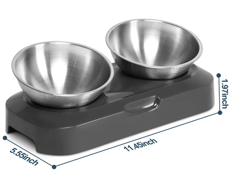 Cat Bowl | Lovely Creative Inclined Feeder | Kitten Puppy Food Bowl | Stainless Steel Pet Dish | 15° Tilt Neck Protector | Anti-Slip Dog Cat Feeder