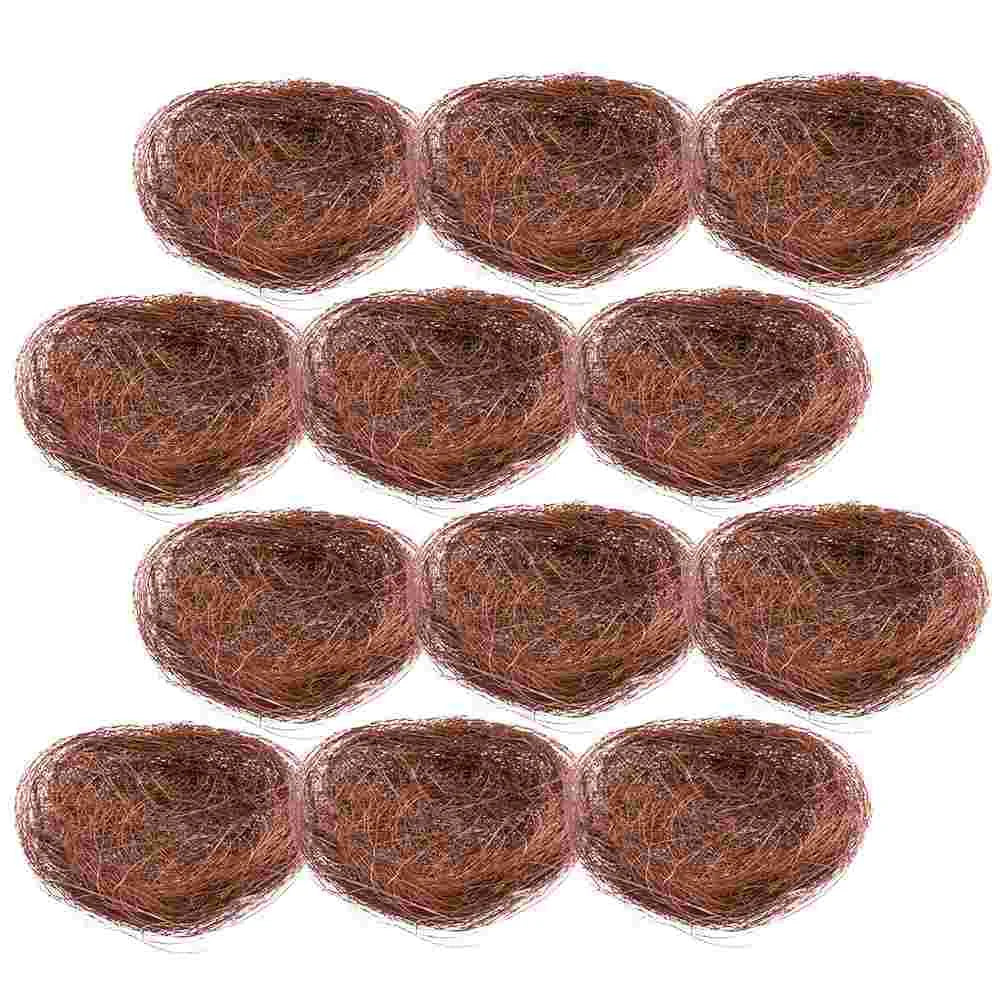 12 Pcs Mini Artificial Bird Nests | Decorative Coffee Thread Nest for Garden, Cages, Weddings, Crafts & Easter Decor
