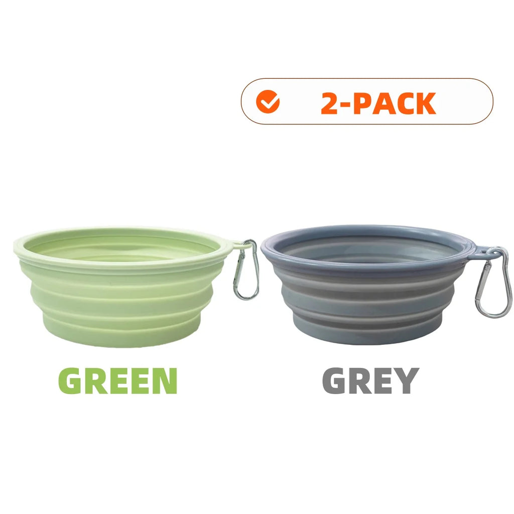 2pcs Collapsible Silicone Pet Bowls for Food & Water  | Outdoor Camping & Travel Portable Folding Supplies Dishes with Carabiner