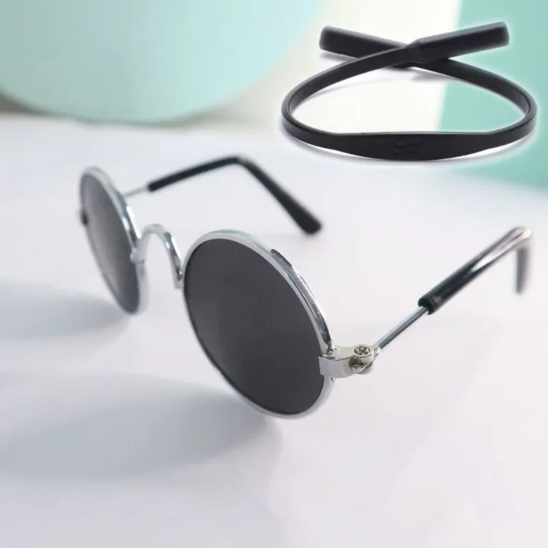 Cat Dog Sunglasses | Funny Pet Glasses - Round Metal Cat Classic Retro Sunglasses with Anti-Slip Belt | Pet Party Costume Photo Props