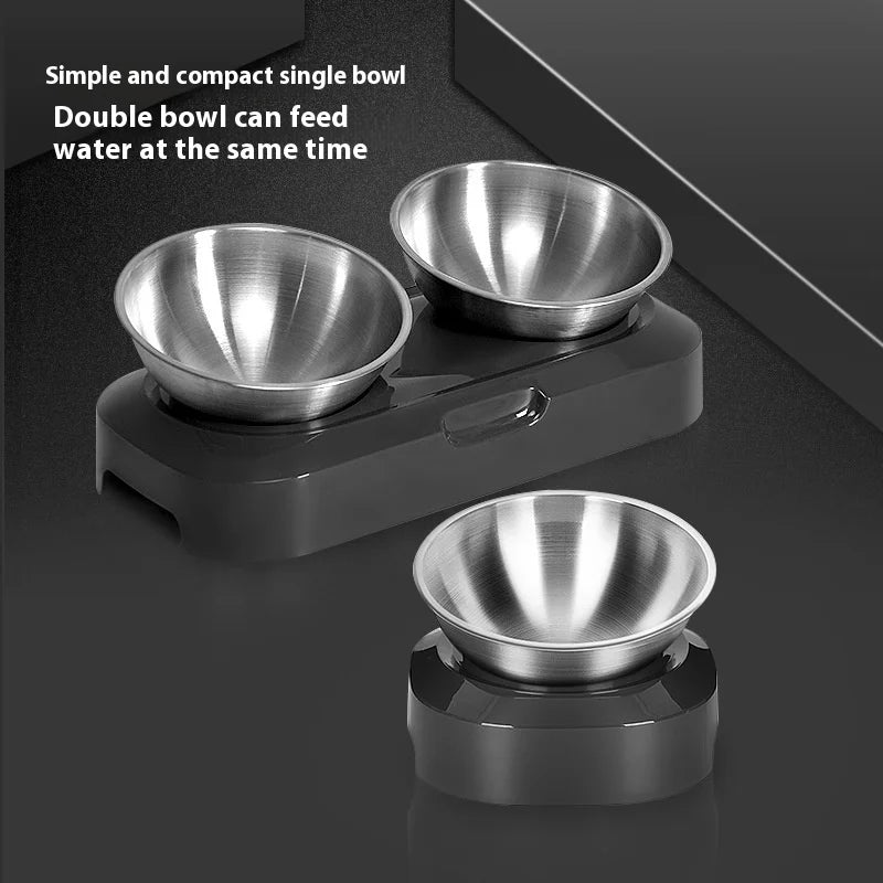 Cat Bowl | Lovely Creative Inclined Feeder | Kitten Puppy Food Bowl | Stainless Steel Pet Dish | 15° Tilt Neck Protector | Anti-Slip Dog Cat Feeder