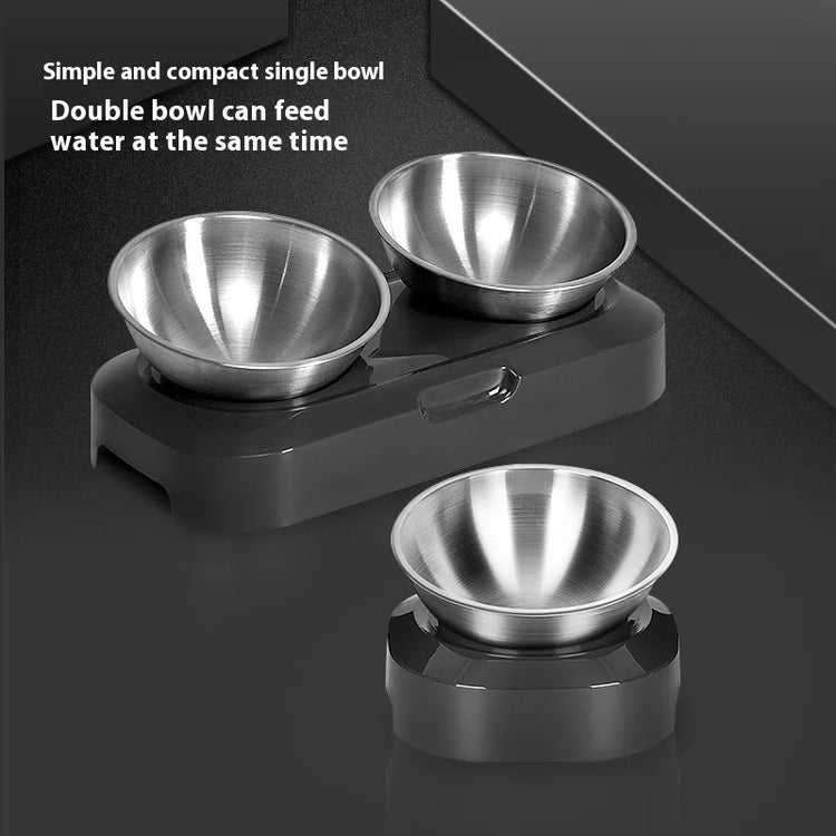 Cat Bowl | Lovely Creative Inclined Feeder | Kitten Puppy Food Bowl | Stainless Steel Pet Dish | 15° Tilt Neck Protector | Anti-Slip Dog Cat Feeder