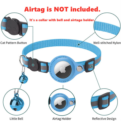 Reflective Cat Collar with AirTag Case | Anti-Lost Safety Collar | Built-in Bell | Protective Tracker Holder