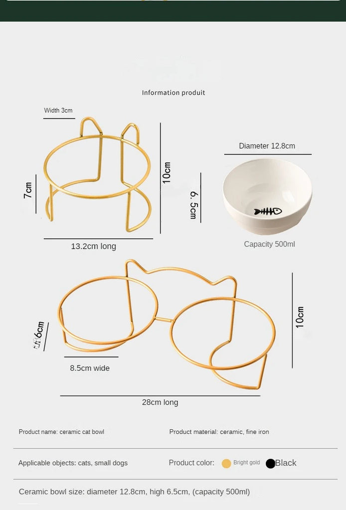 Ceramic Cat Bowl | Food & Water Bowl for Cats/Dogs | Double Ceramic Bowl Set | Cervical Protection | Pet Feeding Supplies