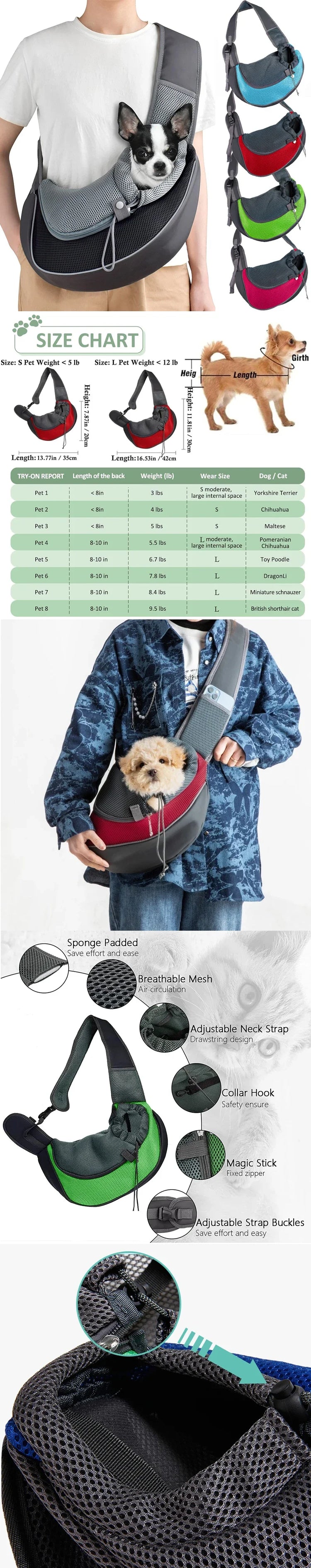 Pet Carrier Backpack Travel Tote | Mesh Sling Shoulder Bag for Cats/Dogs