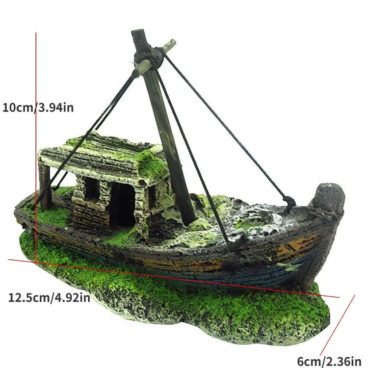 Aquarium Wreck Ship Ornament – Resin Fish Tank Landscape Decoration