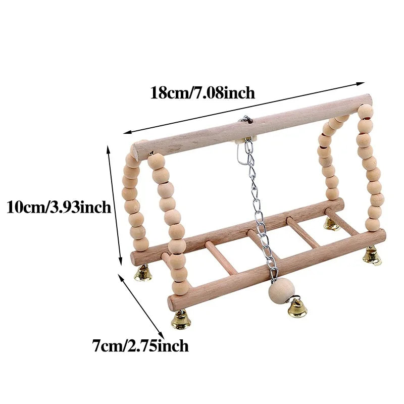 Bird Swing Toy | Wooden Parrot Perch Stand with Chewing Beads | Cage Playground for Budgie Birds