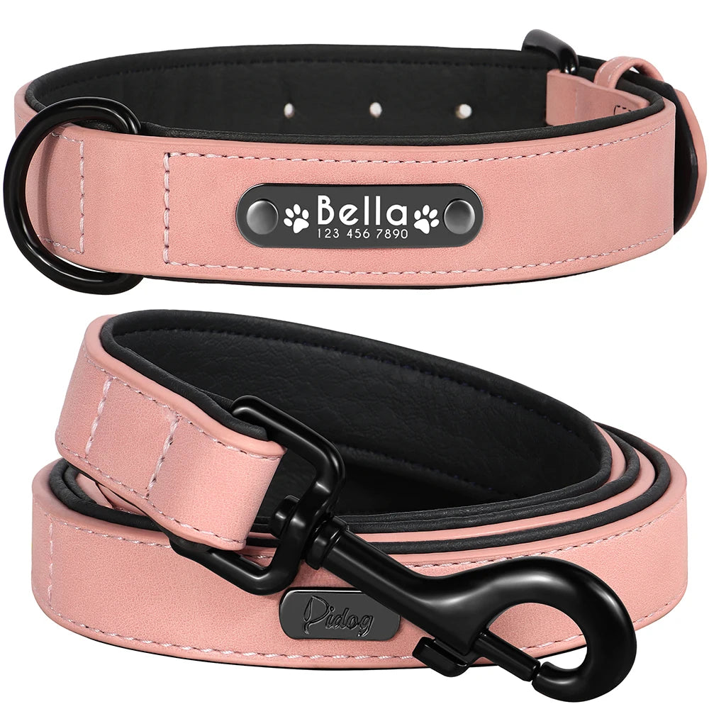 Custom Leather Dog Collar and Leash Set – Personalized, Durable, and Padded for Small to Large Dogs
