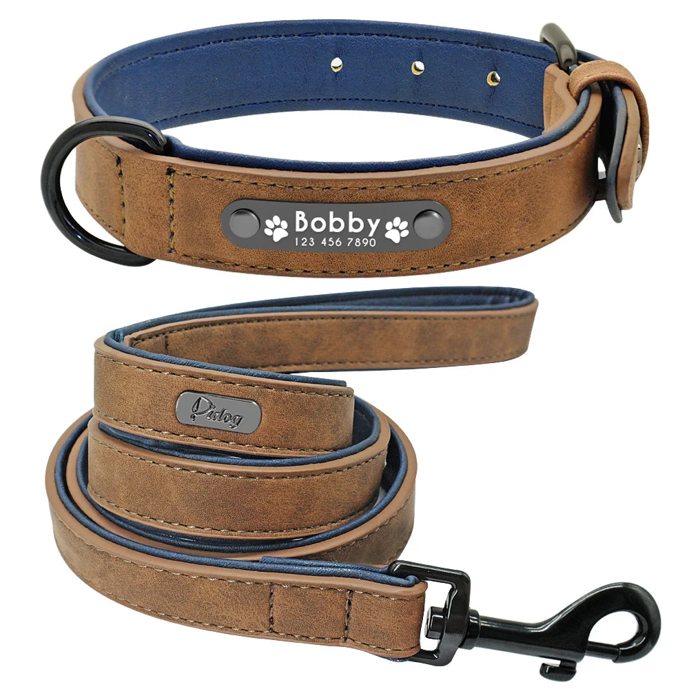 Custom Leather Dog Collar and Leash Set – Personalized, Durable, and Padded for Small to Large Dogs