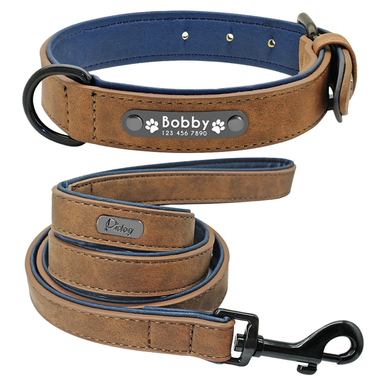 Custom Leather Dog Collar and Leash Set – Personalized, Durable, and Padded for Small to Large Dogs