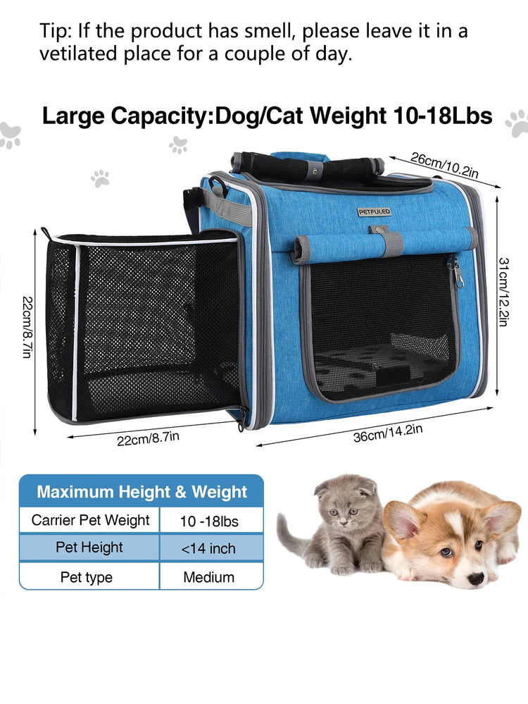 Multifunctional Soft-Sided Dog Bike Basket – Expandable Pet Carrier Backpack with 4 Open Doors