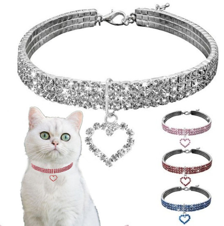New Cat Dog Collar | Three Row Elastic Rhinestone Pet Collars | Love Decoration Necklace | Puppy Kitten Ornament | Pets Supplies