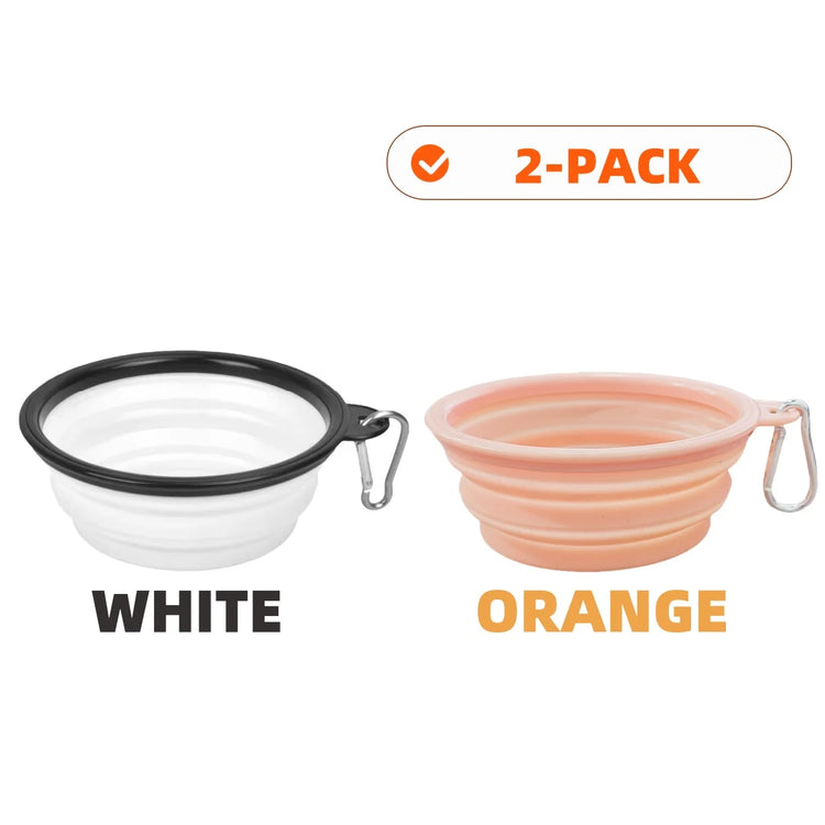 2pcs Collapsible Silicone Pet Bowls for Food & Water  | Outdoor Camping & Travel Portable Folding Supplies Dishes with Carabiner