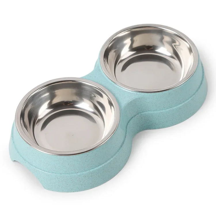 Double Pet Bowl for Small Dogs & Cats – Stainless Steel Food and Water Feeder with Non-Slip Base