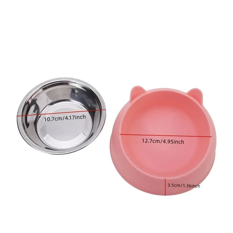 1pc Cat Bowl | Lovely Creative Inclined Kitten & Puppy Food Bowl | Stainless Steel Feeder | Cats Drinking Bowl | Pet Dogs & Cats Feeders