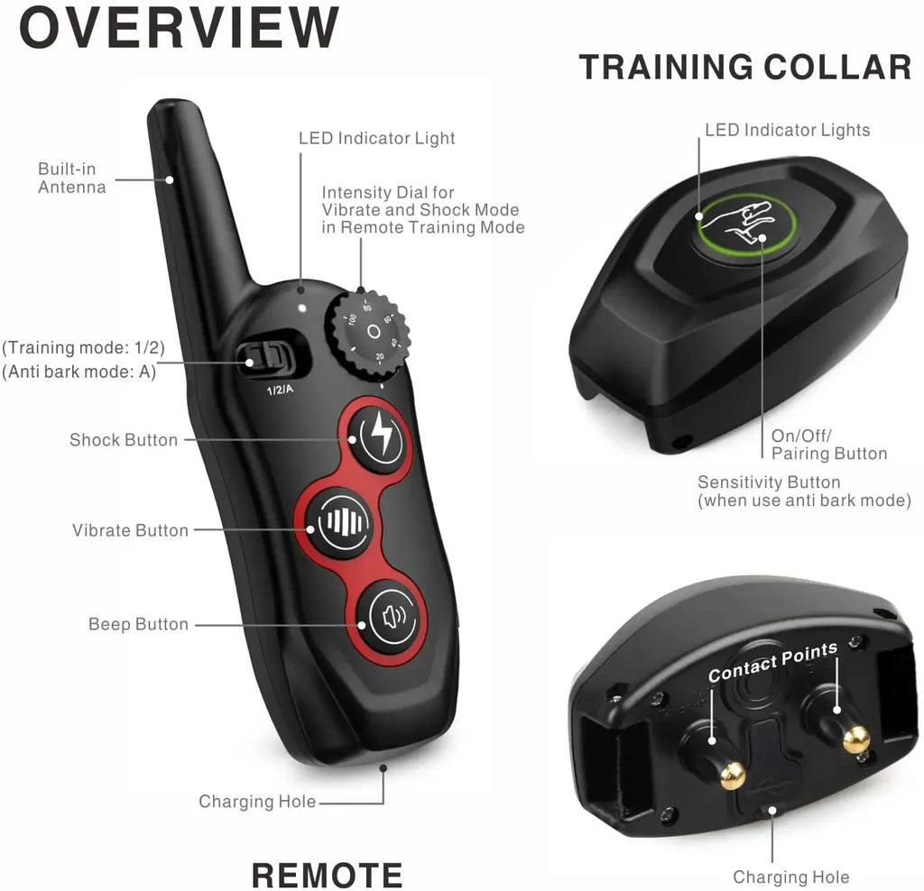 2-in-1 Dog Training & Anti-Bark Collar – Remote Control Shock Collar with Beep, Vibration & Static Modes