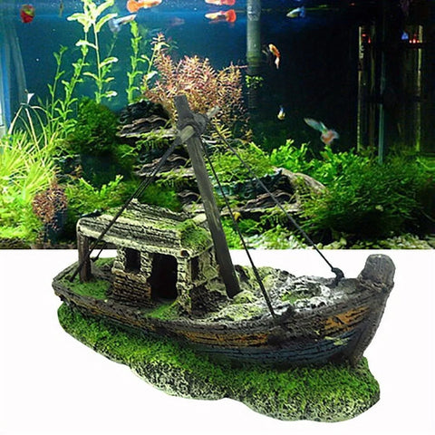 Aquarium Wreck Ship Ornament – Resin Fish Tank Landscape Decoration