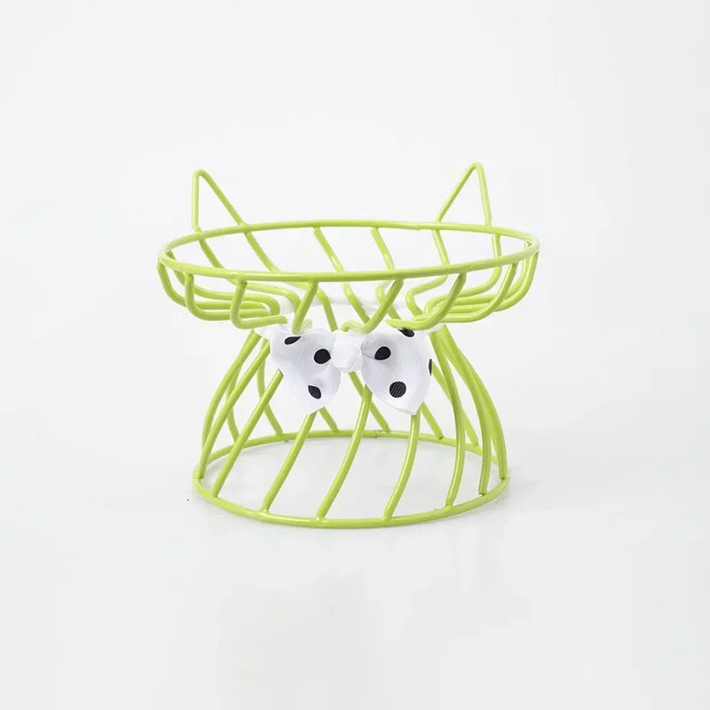 Ceramic Cat Food Bowl | High Foot Raised Pet Bowl | Cat Dog Feeding Dish | Cervical Spine Care | Outdoor Ceramic Bowl with Iron Stand | Anti-Tip Pet Feeder