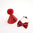 Cat Dog Bow Tie/Hat Decoration | 2Pcs Set | Baby Birthday Party Prop - Glitter Pom Pom Headwear + Bowknot Collar | Pet Supplies