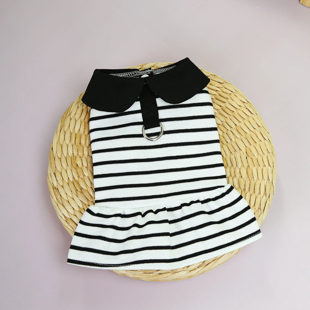 Pet Clothing Spring/Summer Striped T-shirts | Lapel Dresses, Couple Outfits, Breathable Dog Clothing, Cat Dresses & Small Dog Clothing