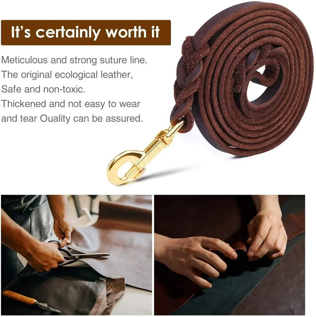 Braided Leather Dog Collar and Leash Set – Durable Genuine Cowhide for Medium & Large Dogs