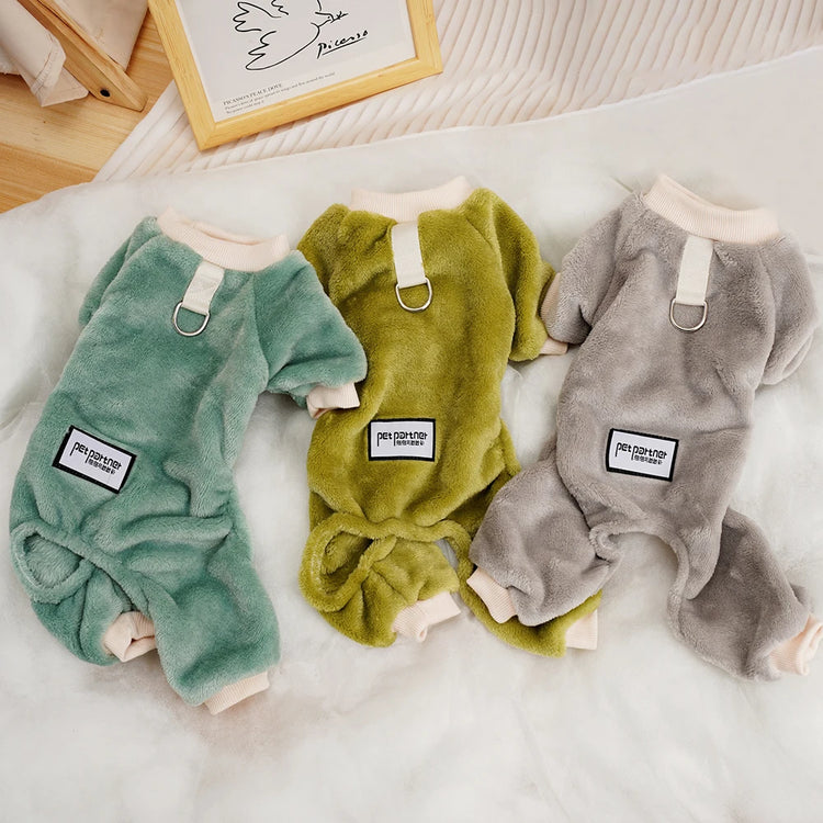 Fleece Warm Winter Dog Jumpsuit Pajamas for Small Dogs | Pomeranian Puppy Nightshirt & Cat Overalls
