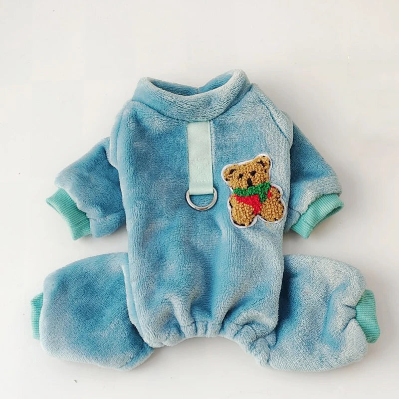 Fleece Warm Winter Dog Jumpsuit Pajamas for Small Dogs | Pomeranian Puppy Nightshirt & Cat Overalls