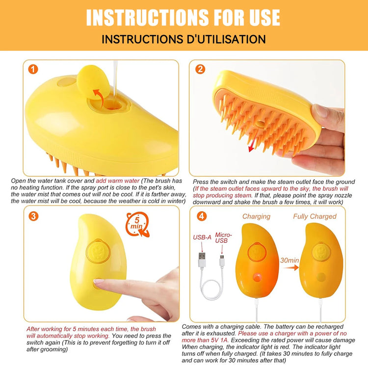 Cat Steamy Brush 3-in-1 | Electric Steam Pet Grooming & Massage Comb for Dogs/Cats