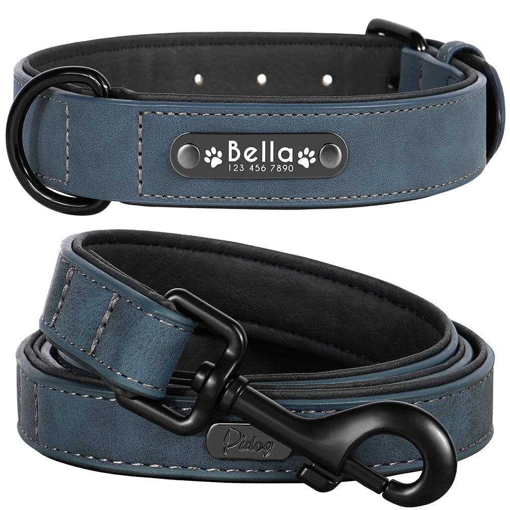 Custom Leather Dog Collar and Leash Set – Personalized, Durable, and Padded for Small to Large Dogs