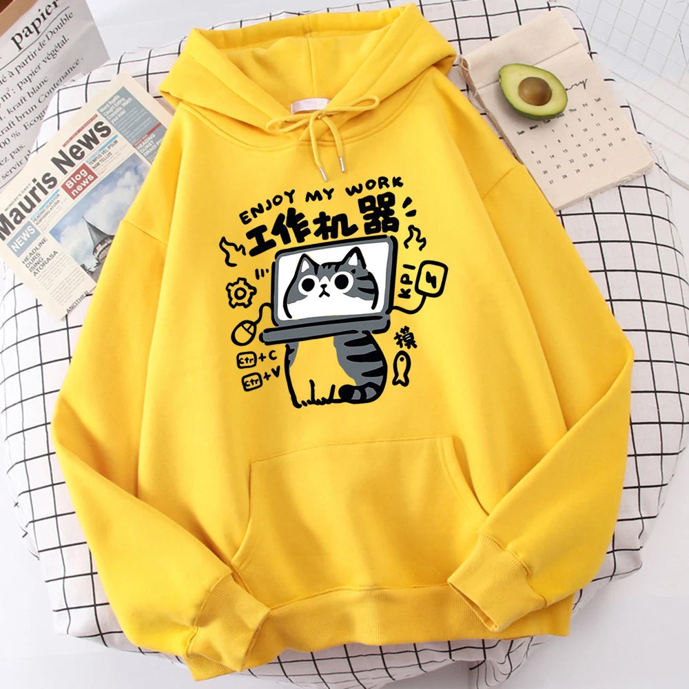Cartoon Cat Is an Abstract Work Machine | Men's Sweatshirt | Comfort Sweatshirts | Leisure Outdoor Pullover | Youth Popular Clothes