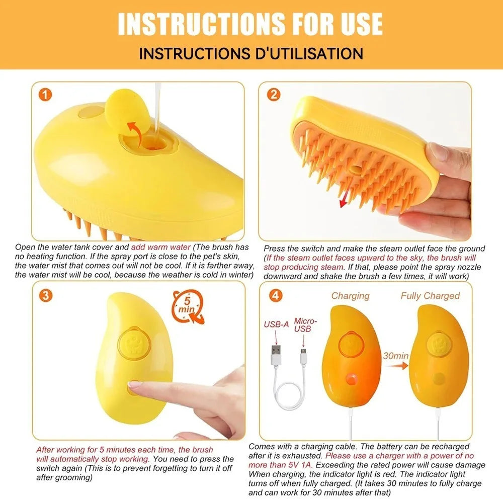 Cat Steamy Brush 3-in-1 | Electric Steam Pet Grooming & Massage Comb for Dogs/Cats