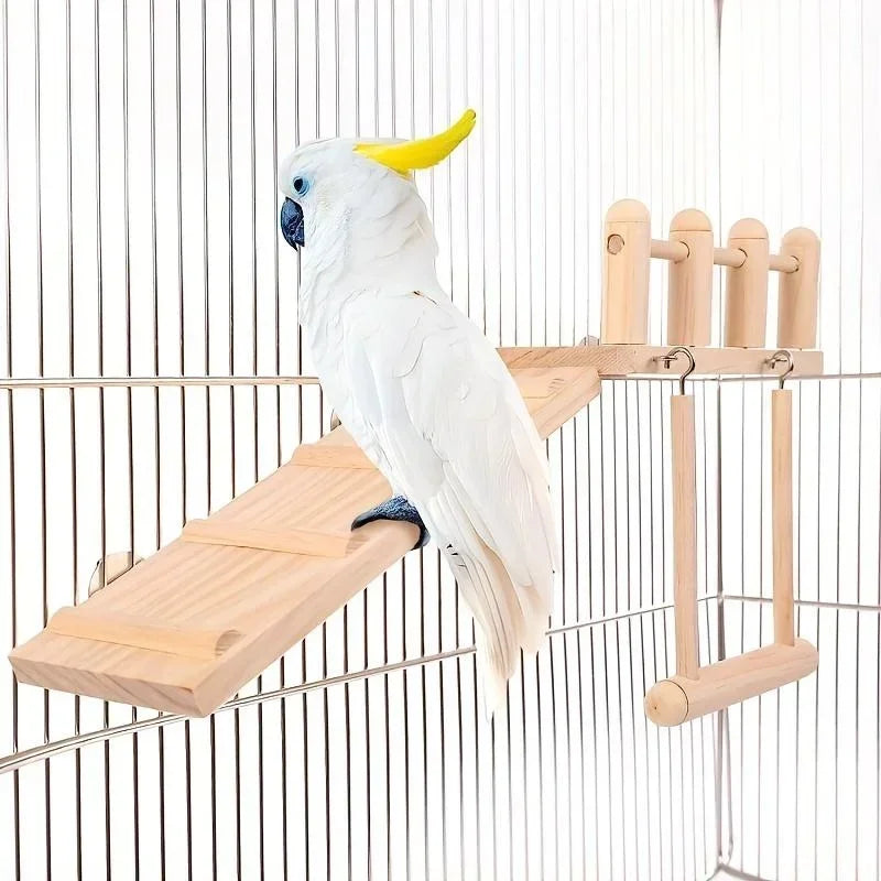 Bird Perches Platform Swing Climbing Ladder Toy | Parrot Cage Accessories | Wooden Playing Gyms for Birds | Exercise Stands Set