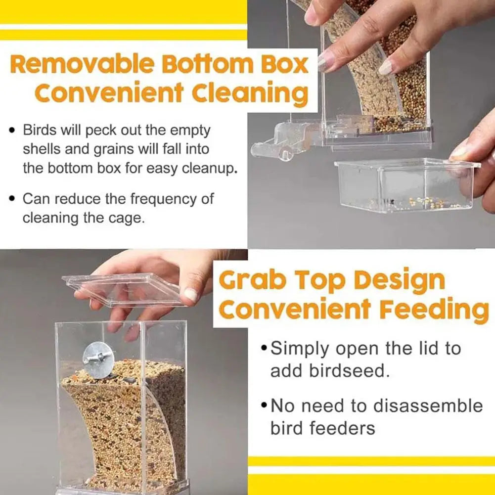 Automatic No-Spill Transparent Bird Feeder | Can Be Hung or Placed on Desktop | Ideal for Small & Medium Parakeets