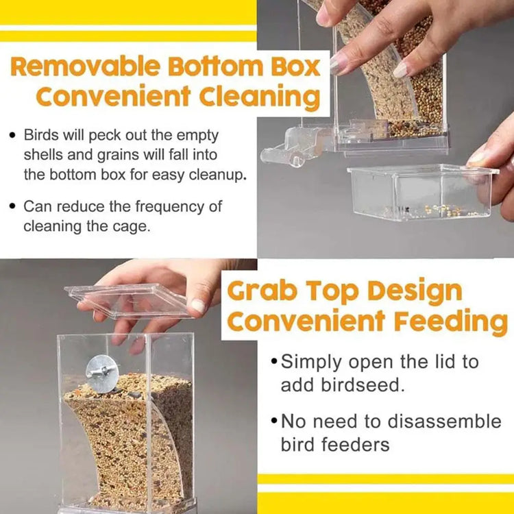 Automatic No-Spill Transparent Bird Feeder | Can Be Hung or Placed on Desktop | Ideal for Small & Medium Parakeets