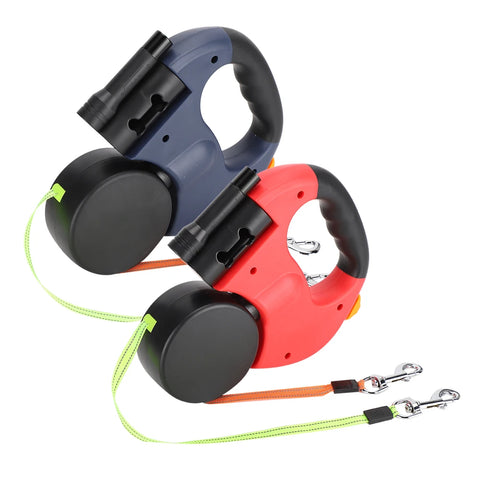 Dual-Head Retractable Dog Leash with LED Light – Extendable, Tangle-Free, and Reflective
