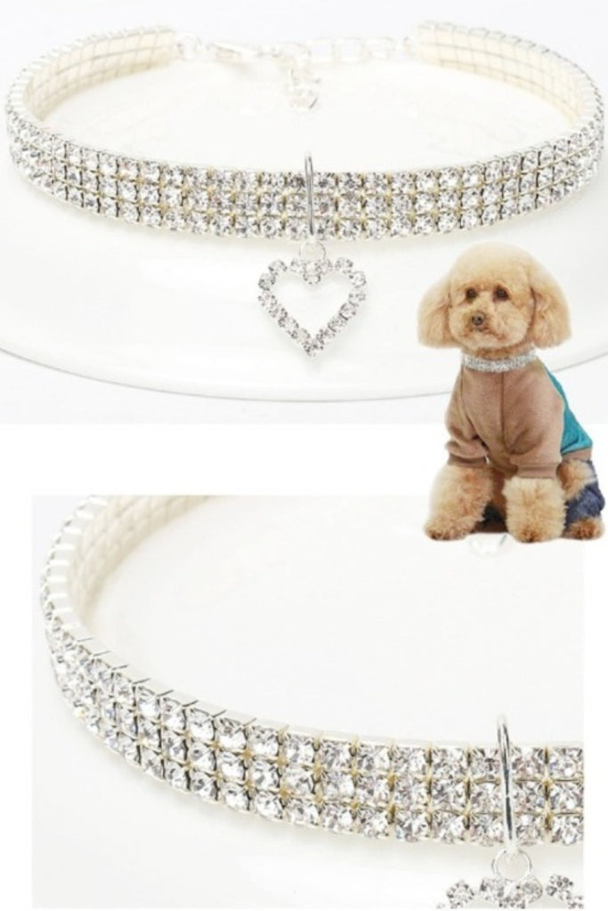 New Cat Dog Collar | Three Row Elastic Rhinestone Pet Collars | Love Decoration Necklace | Puppy Kitten Ornament | Pets Supplies
