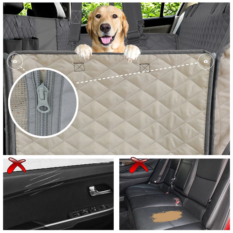 Waterproof Dog Car Seat Cover – Rear Back Hammock Protector with Mesh Window & Safety Belt for Large Dogs, SUVs & Trucks