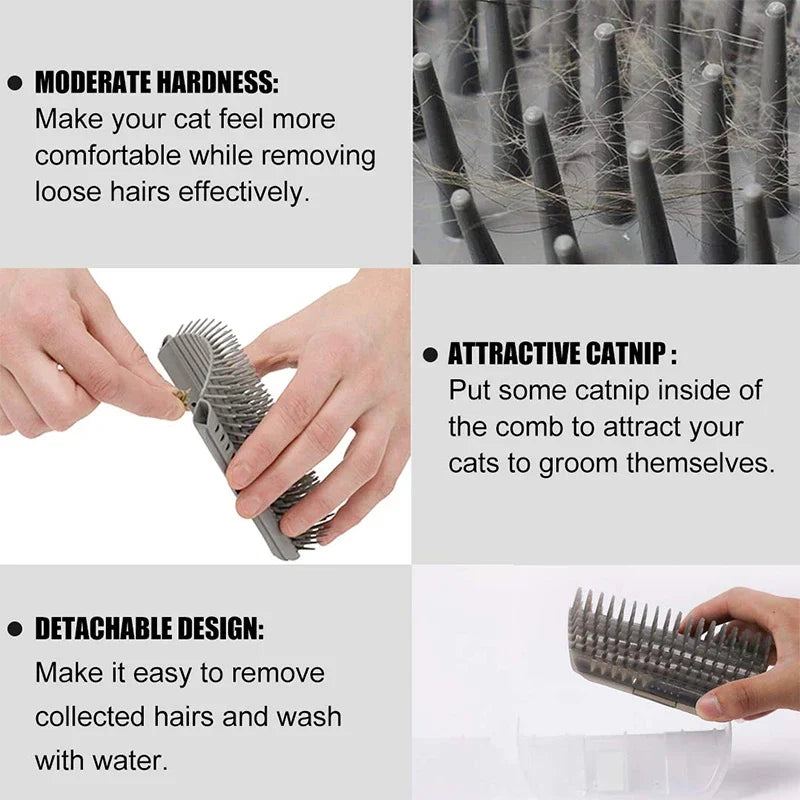 Cats Groomer Self Brush | Pet Massage Comb | Wall Corner Scratcher | Removable Self-Grooming Brush | Cat Cleaning Supplies
