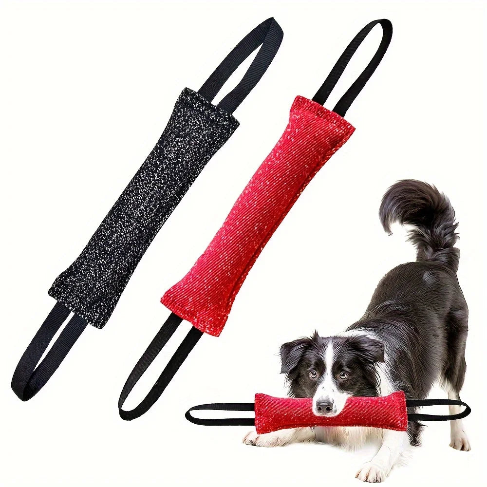 Dog Training Bite Stick – Double Handle Jute Tug Toy for Interactive Play & Training