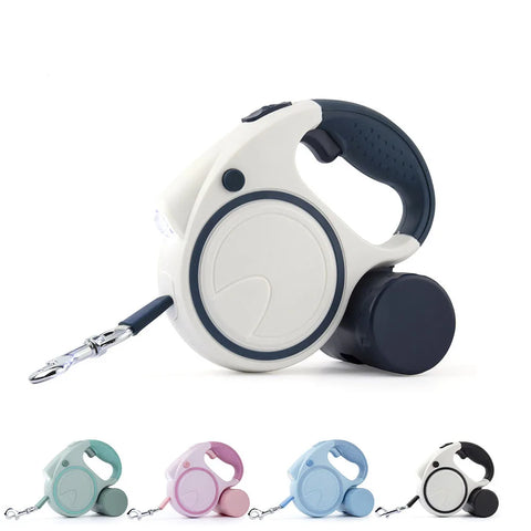 Retractable Dog Leash with LED Light and Waste Bag – 5M Durable Nylon Rope