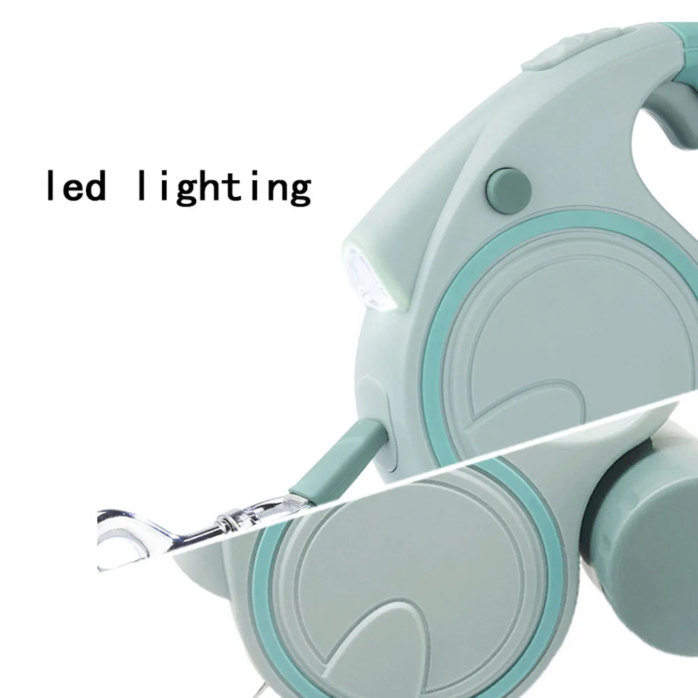 Retractable Dog Leash with LED Light and Waste Bag – 5M Durable Nylon Rope