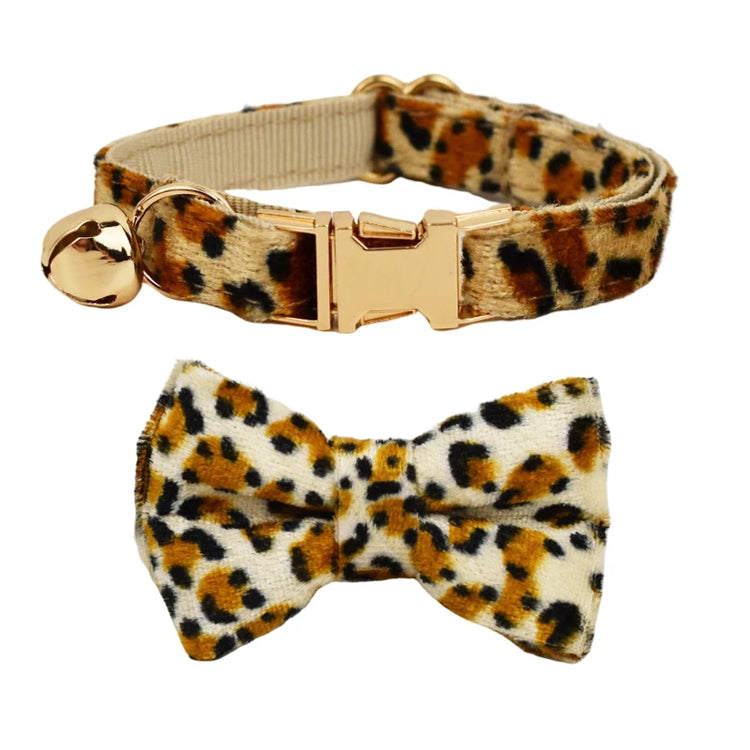 Cat Collar Bowknot | Adjustable Safety Personalized Pet Collar - Customized Name | Soft Corduroy with Bell