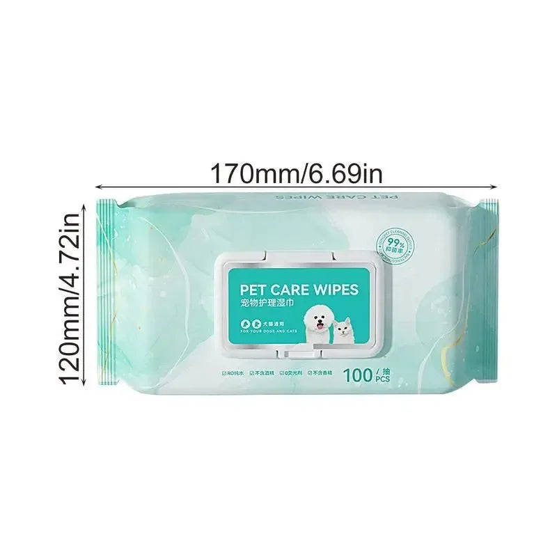 100Pcs/Set Pet Wipes | Cat/Dog Deodorant Moisturizing Cleaning Wipes | Tear Stains & Odor Removal | Safe Gentle Pure Water Pet Supplies