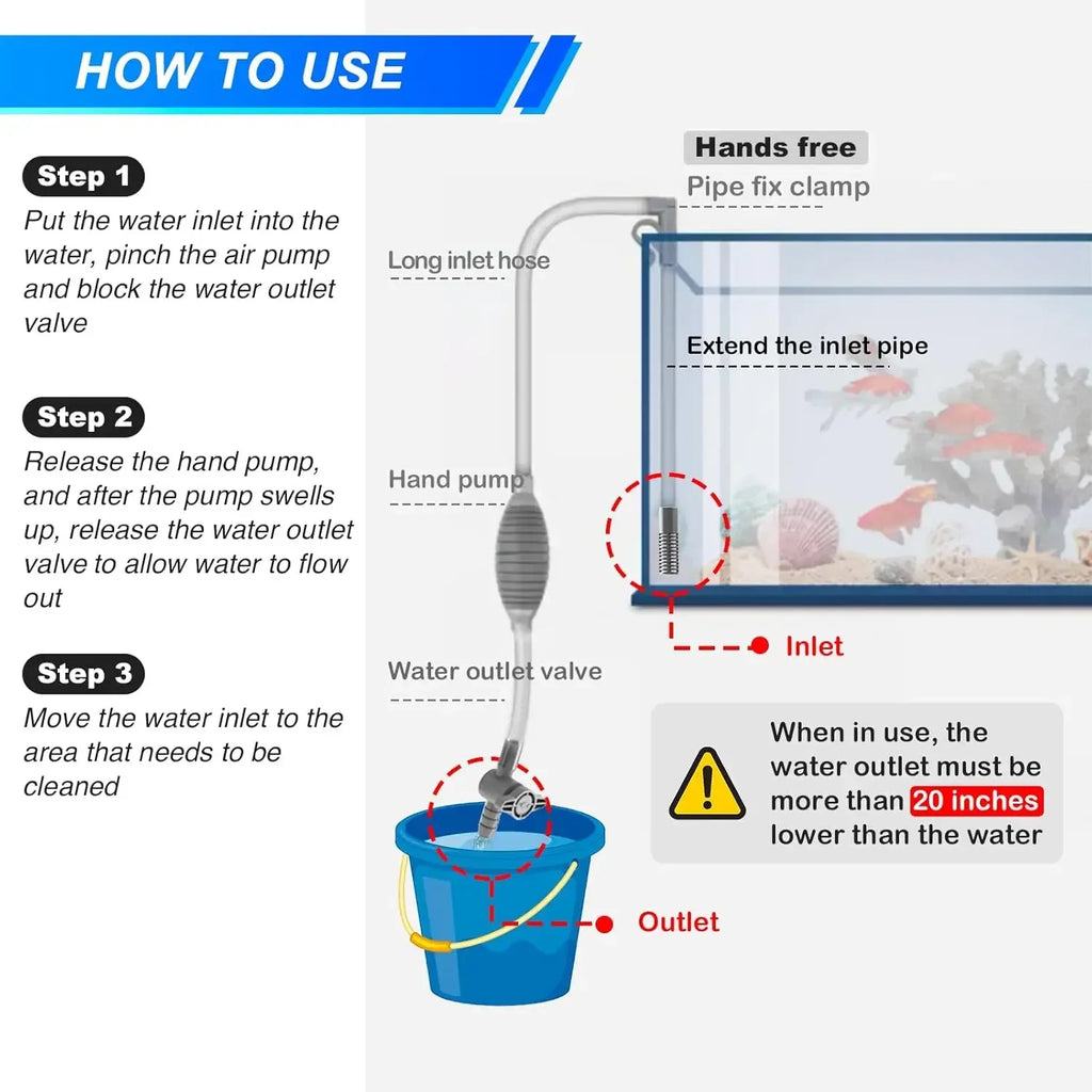 Fish Tank Water Changer Handheld Vacuum Siphon Pump with Adjustable Outlet Valve