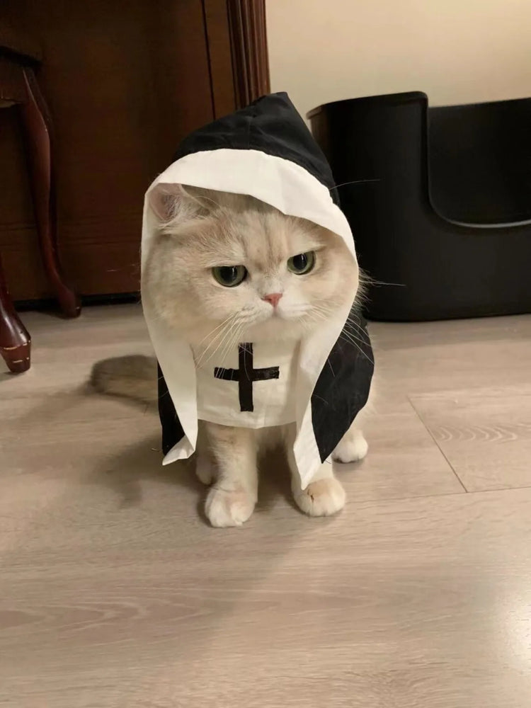 Nun Cloak Halloween Costume for Cats & Small Dogs | Breathable Cosplay Outfit | Funny Pet Photo Prop & Gift