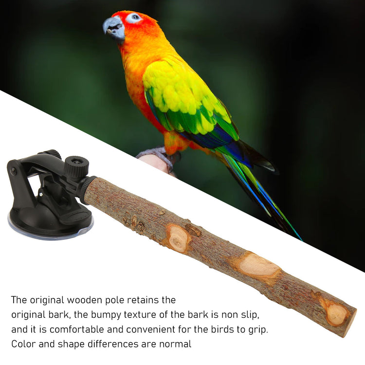 Wood Parrot Perch | Non-Slip Interactive Bird Window Perch with Suction Cups for Small to Medium Birds