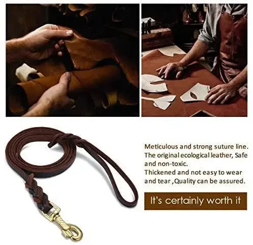 Braided Leather Dog Collar and Leash Set – Durable Genuine Cowhide for Medium & Large Dogs