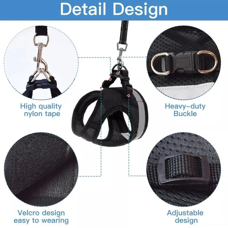 Adjustable Nylon Dog Harness with Walking Lead – Comfortable Mesh Vest for Small and Medium Pets